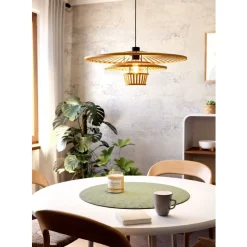 Eglo LYDNEY hanglamp staal zwart / Hout bruin H: 1100 mm | Ø 570 mm Best