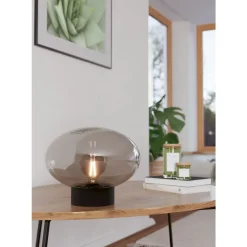 Eglo MADONNINA Tafellampen staal zwart / glas gestoomd grijs H: 270 mm | Ø 330 mm