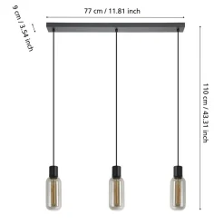 Eglo MAIONE hanglamp staal zwart / glas gestoomd grijs H: 1100 mm Outlet