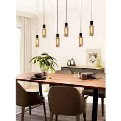 Eglo MAIONE hanglamp staal zwart / glas gestoomd grijs H: 1100 mm