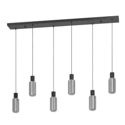 Eglo MAIONE hanglamp staal zwart / glas gestoomd grijs H: 1100 mm