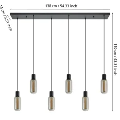 Eglo MAIONE hanglamp staal zwart / glas gestoomd grijs H: 1100 mm