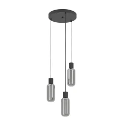 Eglo MAIONE hanglamp staal zwart / glas gestoomd grijs H: 1100 mm | Ø 300 mm Outlet