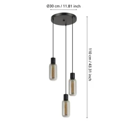Eglo MAIONE hanglamp staal zwart / glas gestoomd grijs H: 1100 mm | Ø 300 mm Outlet