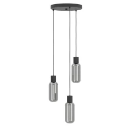 Eglo MAIONE hanglamp staal zwart / glas gestoomd grijs H: 1100 mm | Ø 300 mm Outlet