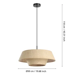 Eglo MARFORD hanglamp staal zwart / bast natuur H: 1100 mm | Ø 500 mm