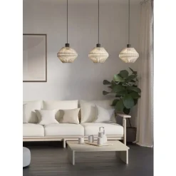 Eglo MIDSUMER hanglamp staal zwart / textiel crème H: 1100 mm Outlet