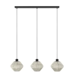 Eglo MIDSUMER hanglamp staal zwart / textiel crème H: 1100 mm Outlet