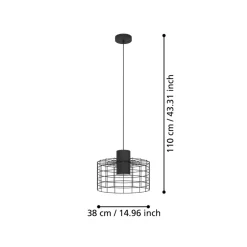 Eglo MILLIGAN hanglamp staal zwart, wit H: 1100 mm | Ø 380 mm