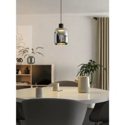 Eglo MOLOCHIO-Z hanglamp staal zwart / glas gestoomd zwart-transparant H: 1100 mm | Ø 180 mm