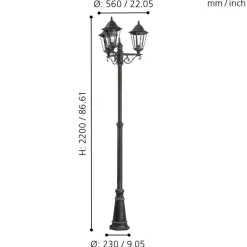Eglo NAVEDO Staande lampen aluminium zwart, zilver-patina / Glas helder H: 2200 mm | Ø 560 mm Outlet