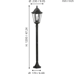Eglo NAVEDO Staande lampen aluminium zwart, zilver-patina / Glas helder H: 1200 mm | Ø 230 mm Outlet