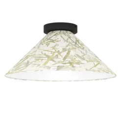 Eglo OXPARK Plafondarmaturen staal zwart / textiel met bamboebladeren wit, groen H: 195 mm | Ø 420 mm Sale