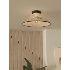 Eglo OXPARK Plafondarmaturen staal zwart / textiel met bamboebladeren wit, groen H: 195 mm | Ø 420 mm Sale