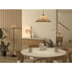 Eglo OXPARK Staande lampen staal zwart / textiel met bamboebladeren wit, groen H: 1465 mm | Ø 420 mm Clearance