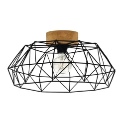 Eglo PADSTOW Plafondarmaturen staal, hout zwart, natuur H: 205 mm | Ø 455 mm Outlet