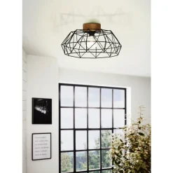 Eglo PADSTOW Plafondarmaturen staal, hout zwart, natuur H: 205 mm | Ø 455 mm Outlet