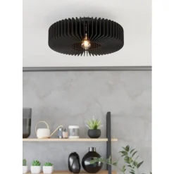 Eglo PALOMBAIA Plafondarmaturen staal zwart / Hout zwart H: 175 mm | Ø 500 mm New