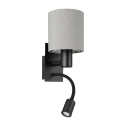 Eglo PASTERI Wandlamp staal zwart / textiel antraciet-bruin H: 380 mm Sale