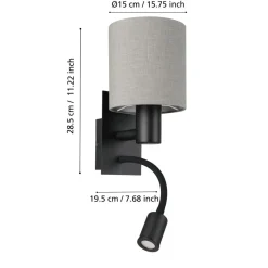 Eglo PASTERI Wandlamp staal zwart / textiel antraciet-bruin H: 380 mm Sale