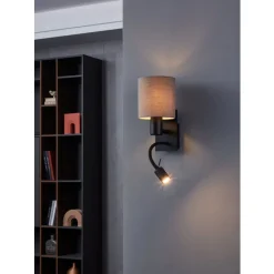 Eglo PASTERI Wandlamp staal zwart / textiel antraciet-bruin H: 380 mm Sale