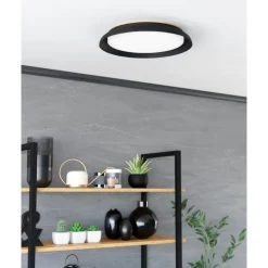 Eglo PENJAMO 1 Plafondarmaturen staal, hout zwart, bruin / Kunststof wit H: 65 mm | Ø 465 mm Hot