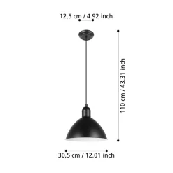 Eglo PRIDDY hanglamp staal zwart, wit H: 1100 mm | Ø 305 mm Hot