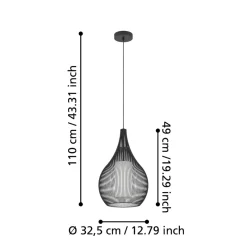 Eglo RAZONI 1 hanglamp staal zwart / staal, glas zwart, wit H: 1100 mm | Ø 325 mm New