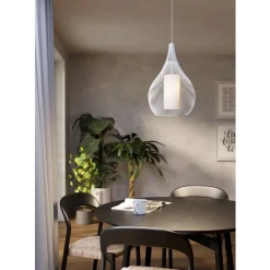 Eglo RAZONI 1 hanglamp staal wit / staal, glas wit H: 1100 mm | Ø 325 mm Outlet