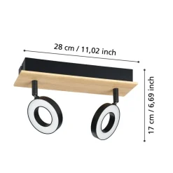 Eglo RIELVES spot hout, staal bruin, zwart / Kunststof wit H: 175 mm