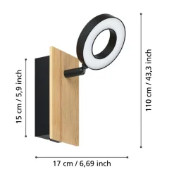 Eglo RIELVES spot hout, staal bruin, zwart / Kunststof wit H: 150 mm