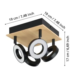 Eglo RIELVES spot hout, staal bruin, zwart / Kunststof wit H: 175 mm Best