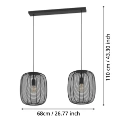 Eglo RINROE hanglamp staal zwart H: 1100 mm Clearance