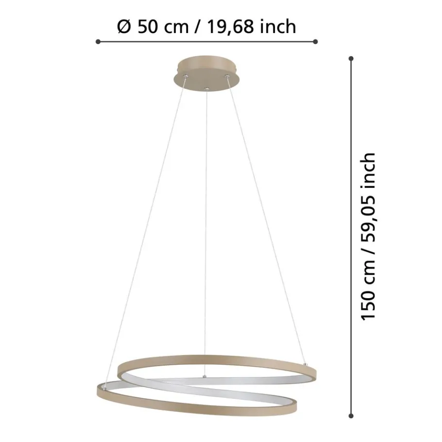 Eglo RUOTALE hanglamp aluminium, staal zandkleuren / Kunststof wit H: 1500 mm | Ø 550 mm Outlet