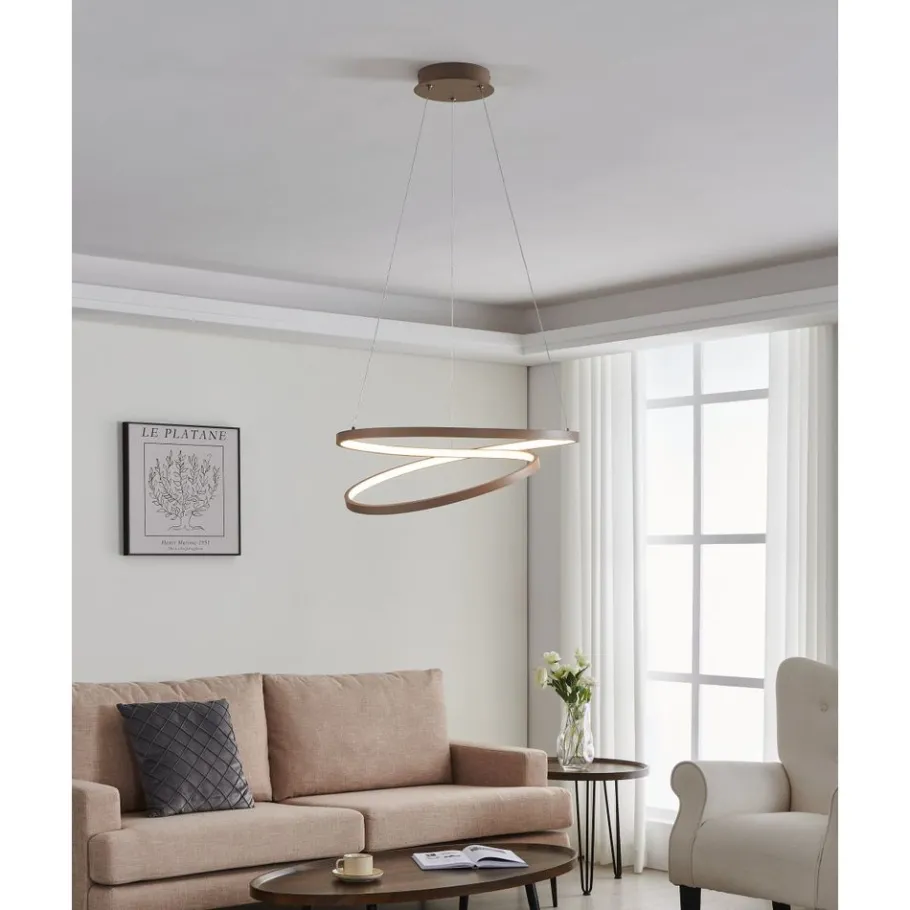 Eglo RUOTALE hanglamp aluminium, staal zandkleuren / Kunststof wit H: 1500 mm | Ø 550 mm Outlet