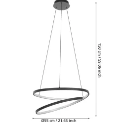 Eglo RUOTALE hanglamp aluminium, staal zwart / Kunststof wit H: 1500 mm | Ø 550 mm Sale