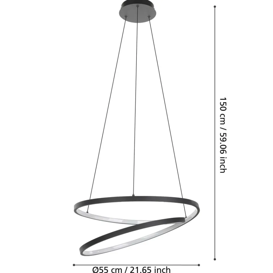 Eglo RUOTALE hanglamp aluminium, staal zwart / Kunststof wit H: 1500 mm | Ø 550 mm Sale