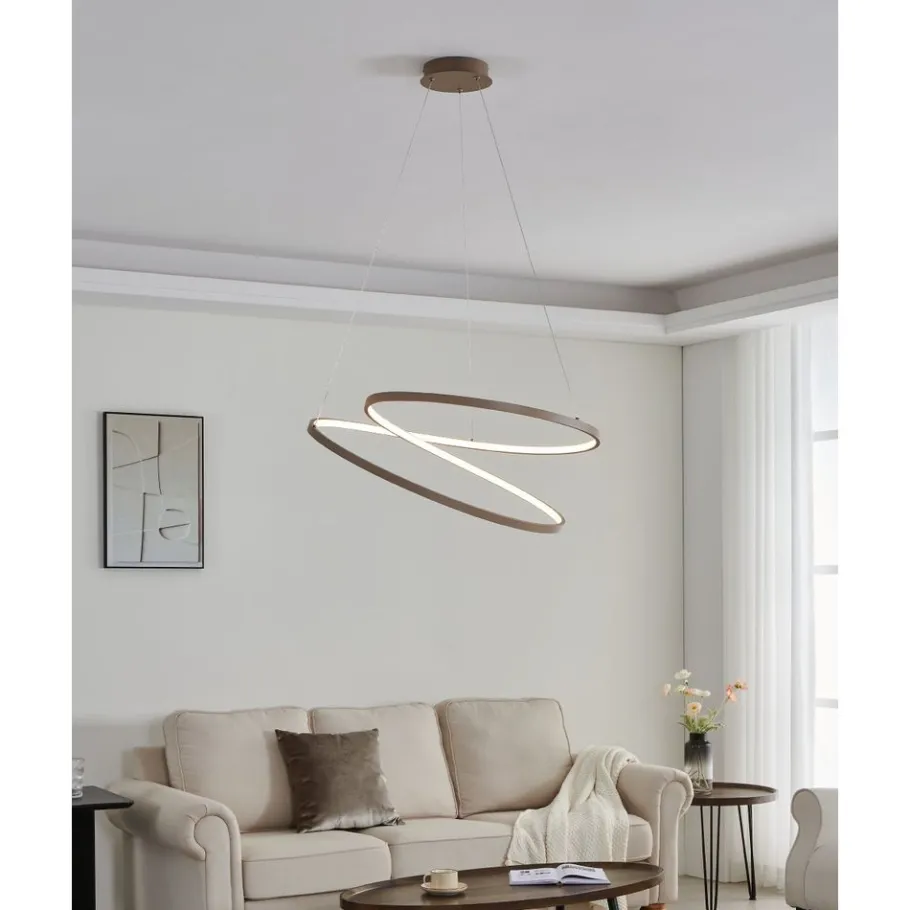 Eglo RUOTALE hanglamp aluminium, staal zandkleuren / Kunststof wit H: 1500 mm | Ø 700 mm Best