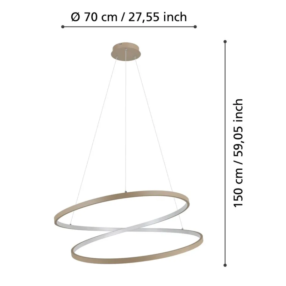 Eglo RUOTALE hanglamp aluminium, staal zandkleuren / Kunststof wit H: 1500 mm | Ø 700 mm Best
