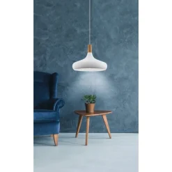 Eglo SABINAR hanglamp staal wit / Hout bruin H: 1100 mm | Ø 400 mm Best