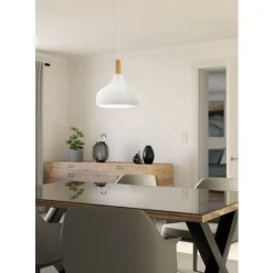 Eglo SABINAR hanglamp staal wit / Hout bruin H: 1100 mm | Ø 280 mm Hot