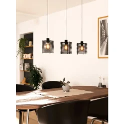 Eglo SEGOVIA hanglamp staal zwart / Hout zwart H: 1100 mm Discount
