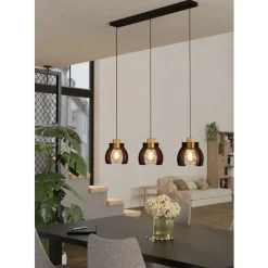 Eglo STILLINGTON 1 hanglamp staal, hout zwart, bruin H: 1100 mm Best