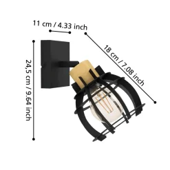 Eglo STILLINGTON 1 spot staal, hout zwart, bruin H: 245 mm | Ø 160 mm Discount