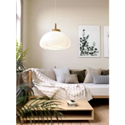 Eglo SUMMERHILL hanglamp staal, hout wit, bruin / papier wit H: 1100 mm | Ø 550 mm