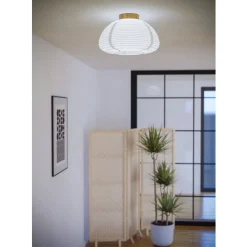 Eglo SUMMERHILL Plafondarmaturen hout, staal bruin / papier wit H: 245 mm | Ø 400 mm