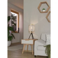 Eglo SURFLEET Tafellampen staal zwart / hout, textiel natuur H: 515 mm | Ø 200 mm Discount