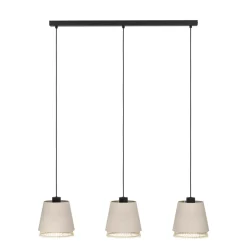 Eglo TABLEY hanglamp staal zwart / textiel, hout natuurlijk, bruin H: 1100 mm Best