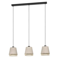 Eglo TABLEY hanglamp staal zwart / textiel, hout natuurlijk, bruin H: 1100 mm Best