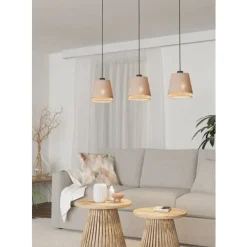 Eglo TABLEY hanglamp staal zwart / textiel, hout natuurlijk, bruin H: 1100 mm Best